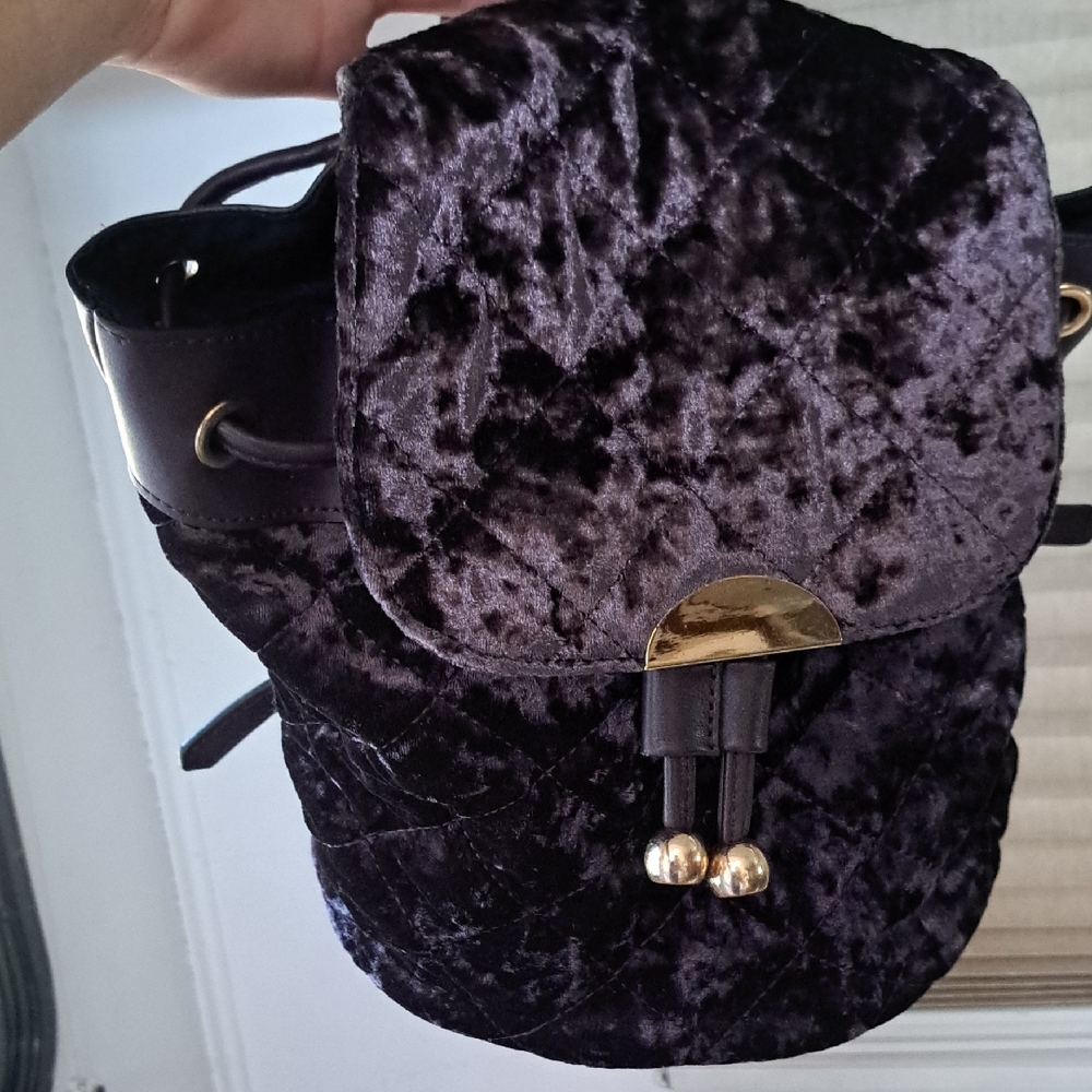 Call It Spring Purple Velvet Backpack with Gold Accents
